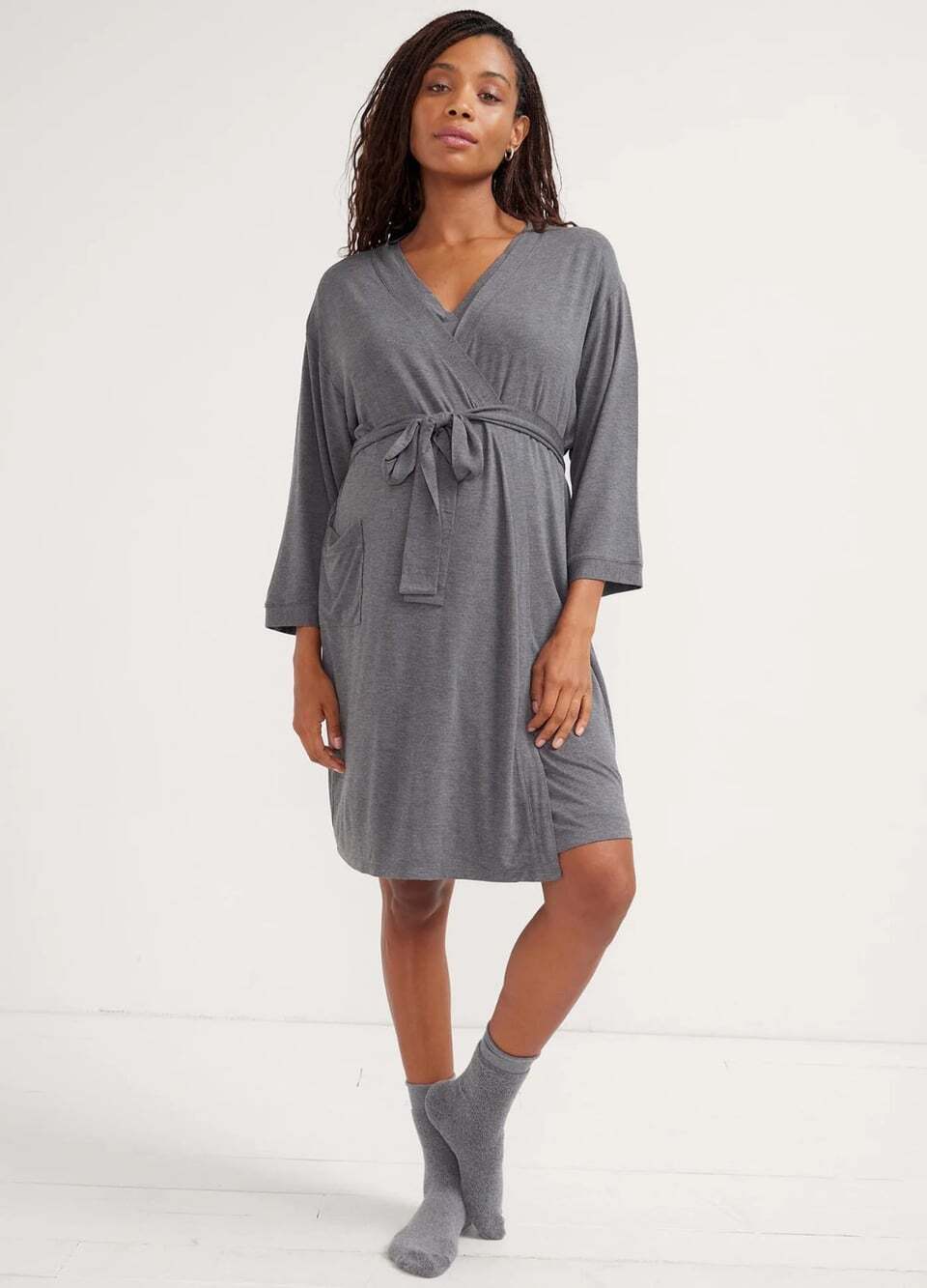 HATCH-to-Hospital Maternity Robe Size M Gray Bamboo Jersey Postpartum Nursing